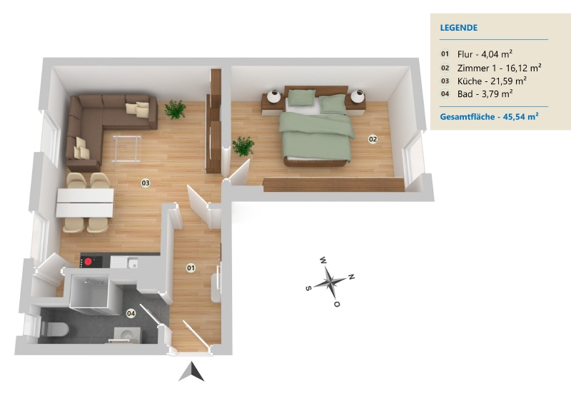 1 Zimmer mit großer Wohnküche - Photo 5